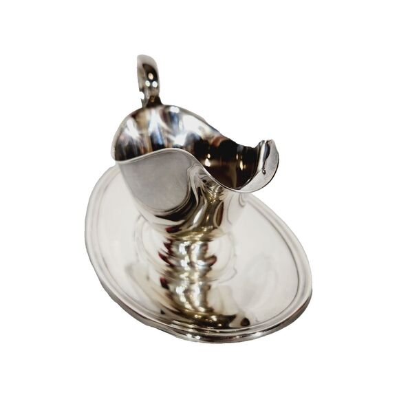 Gorham YC430 Gravy Sauce Boat w Underplate Silver Plate Vtg Colonial Drip Tray - Picture 2 of 9